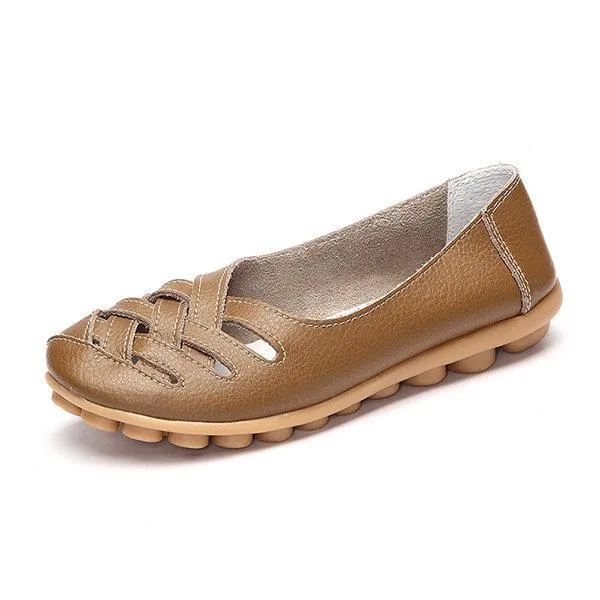 Hollow Out Leather Breathable Casual Slip On Moccasin For Women