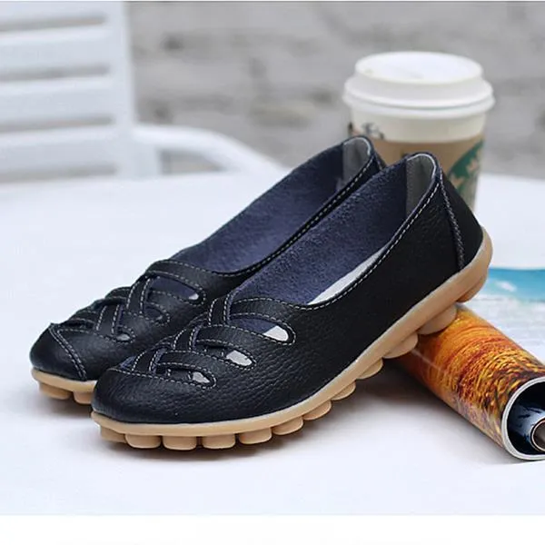 Hollow Out Leather Breathable Casual Slip On Moccasin For Women