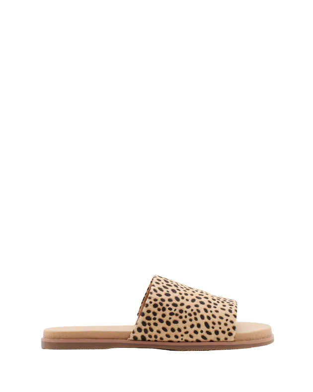 Hush Puppies Womens Paradise Slip On Leather Slides Tan Spotted Leopard Sandals