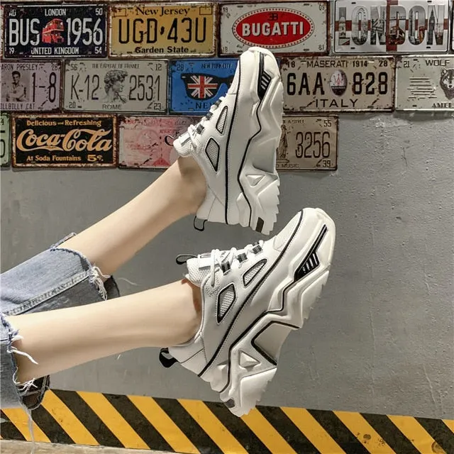 Ins Fashion Ladies Platform Casual Shoes Spring and Summer Mesh Women Casual Flat Shoes Air-permeable White Platform Flats