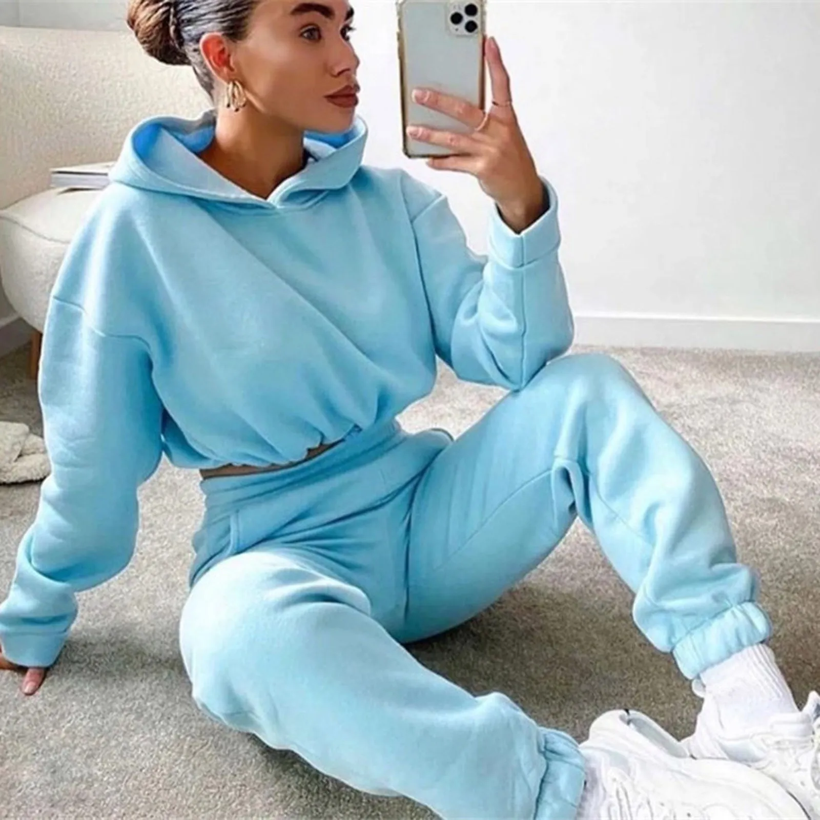 Jogging Suits For Women 2 Piece Sweat suits Tracksuits Sexy Long Sleeve Hoodie Casual Fitness Sportswear | Brodtica.com