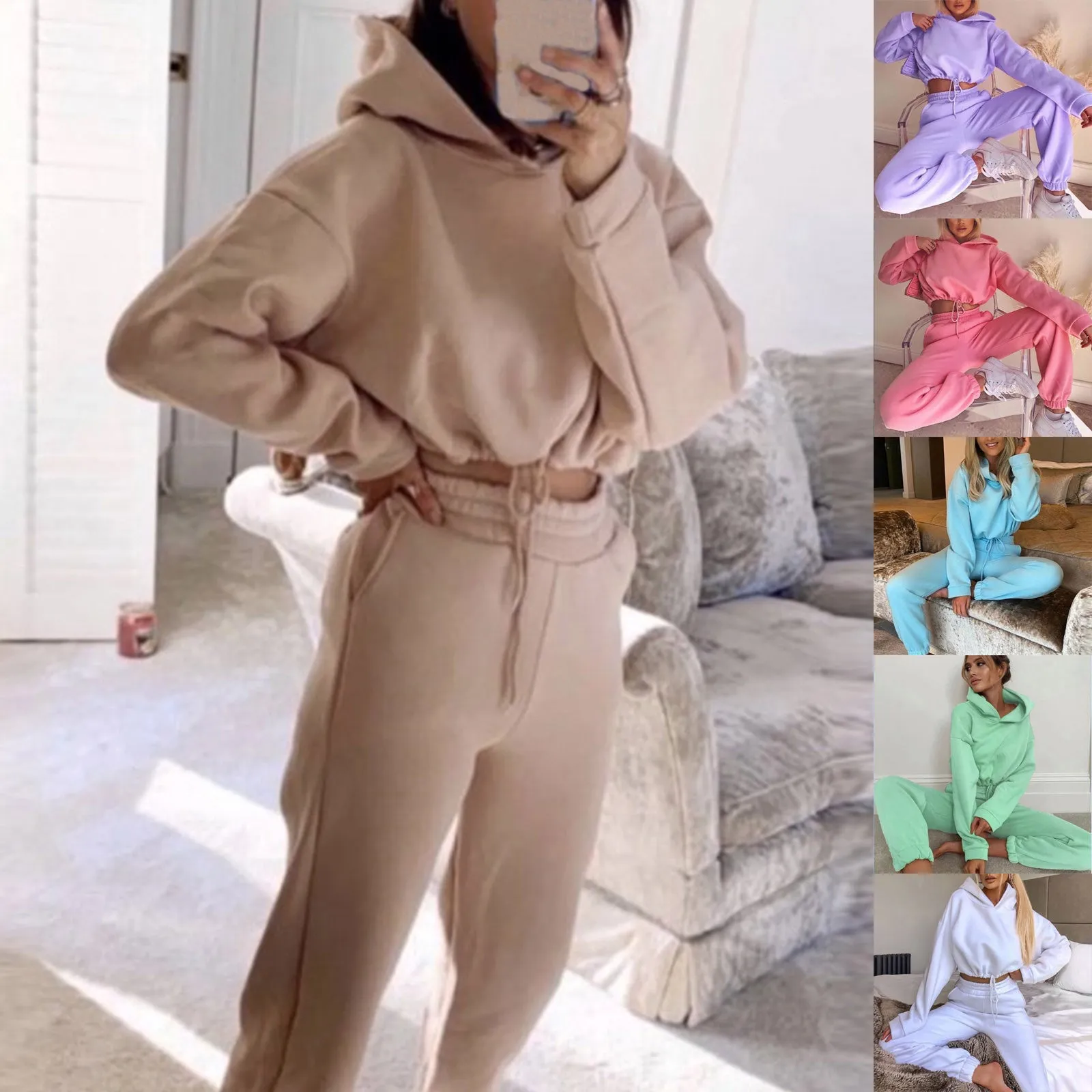 Jogging Suits For Women 2 Piece Sweat suits Tracksuits Sexy Long Sleeve Hoodie Casual Fitness Sportswear | Brodtica.com