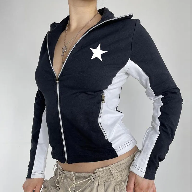 Joskaa Contrast Star Print Zip Up Jacket