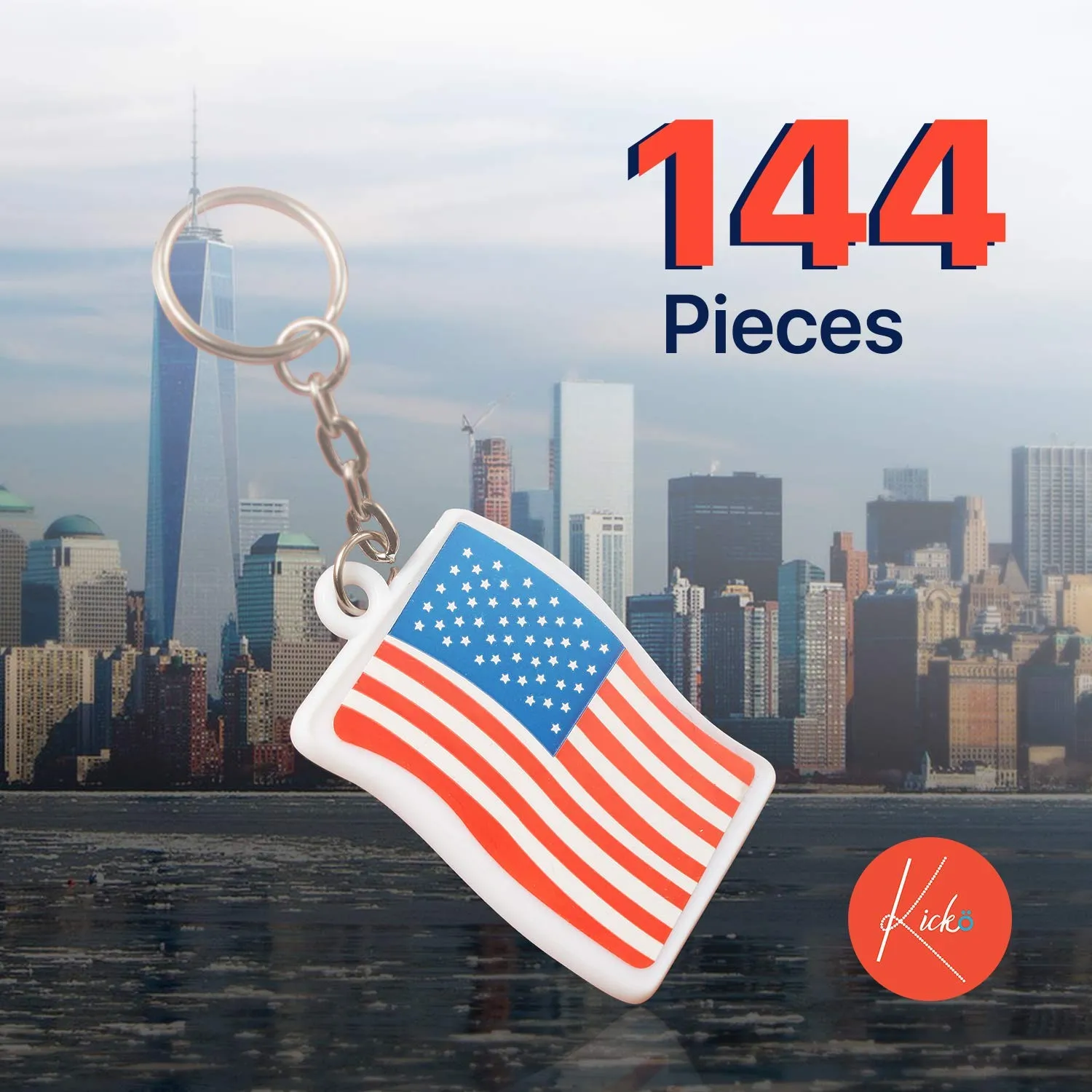 Kicko USA American Flag Keychains with White Stars and Stripes Flag, Hand Bag Accessories