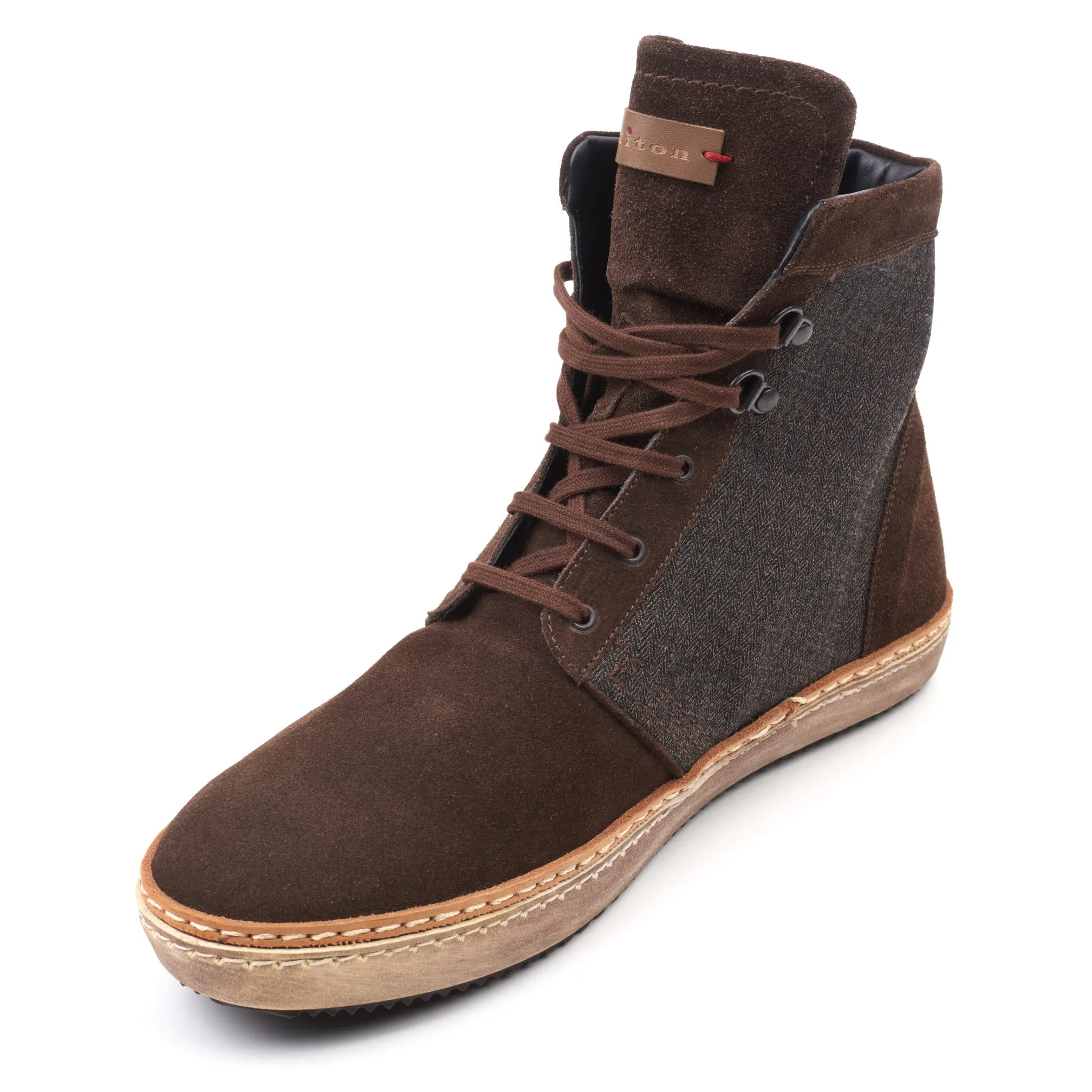 KITON Calfskin Suede Leather-Canvas High-Top Shoes Boots Sneakers US 9.5 NEW Box