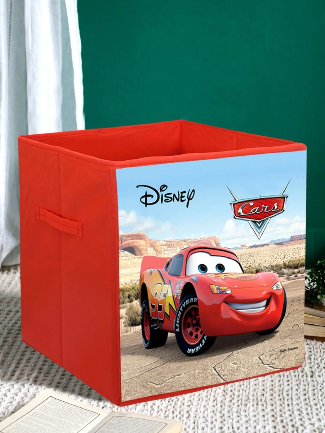 Kuber Industries Disney Cars Print Non Woven Fabric 6 Pieces Foldable Large Size Storage Cube Toy, Books, Shoes Storage Box with Handle (Brown)