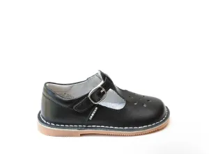 L'Amour Black Leather T-Strap Mary Janes