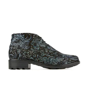 Laviva - Black & Floral - Women's round toe wide fitted ankle boot In nubuck leather