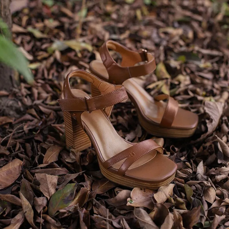 Leather 95mm Block Heel Gladiator Sandals in Black/Brown