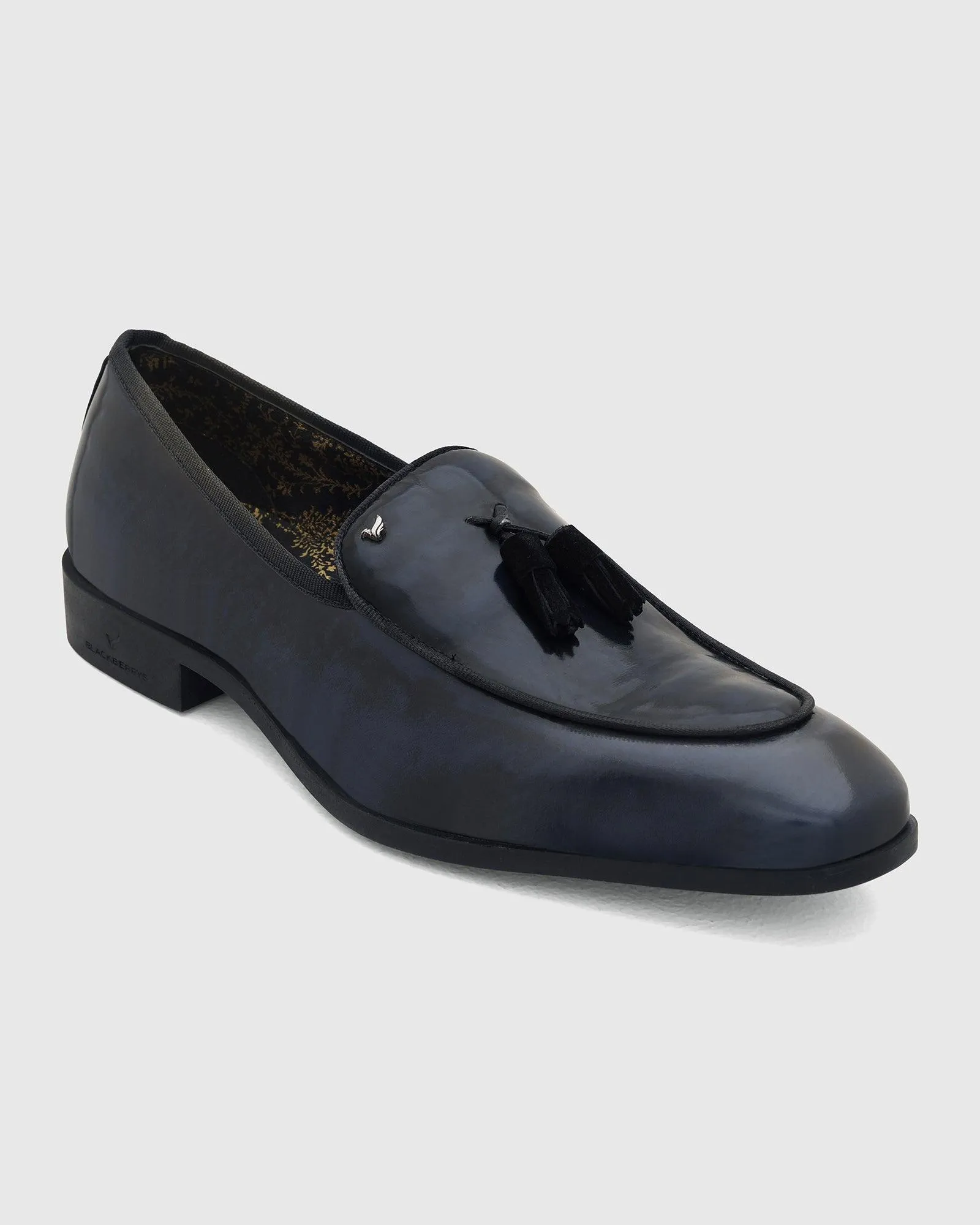 Leather Deep Navy Solid Slip On Shoes - Rubber