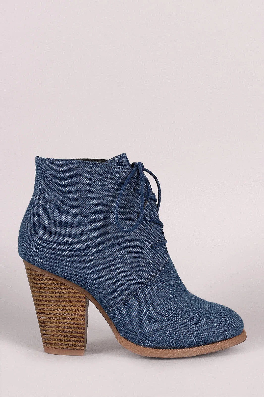 Liliana Denim Almond Toe Chunky Heel Booties