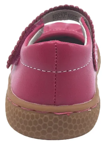 Livie & Luca Girl's Ruche Ruffled Hot Pink Smooth Leather Mary Jane with Hook and Loop Strap Flat Shoe