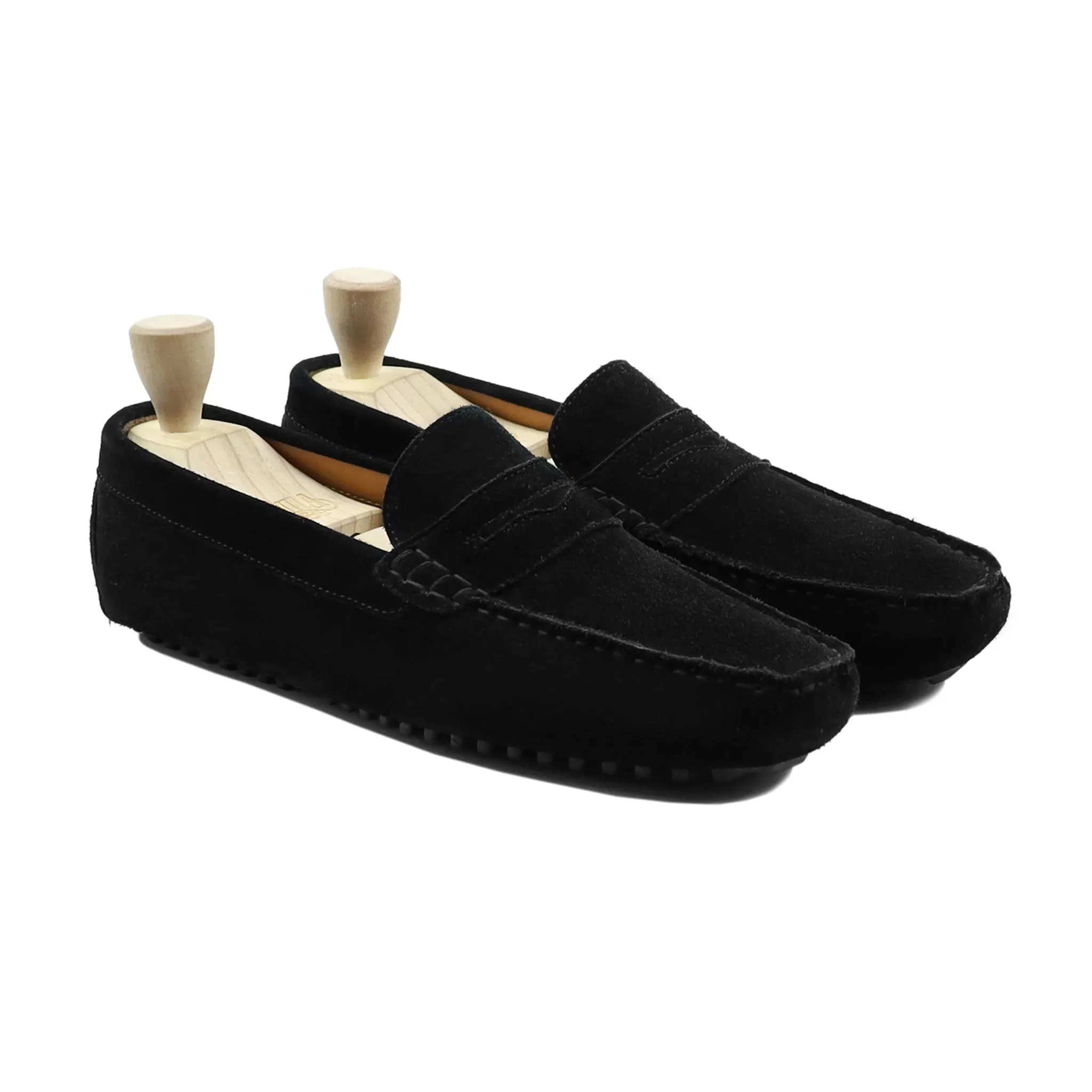 Lome - Men's Black Kid Suede Driver Shoe