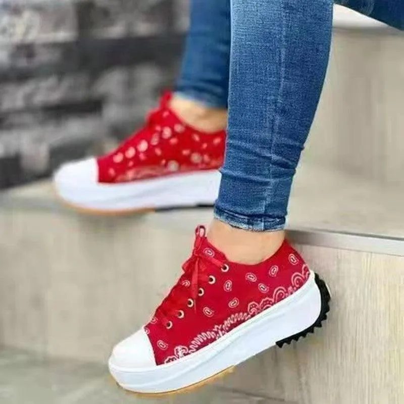 Low-top Platform Printed Canvas Casual Women's Shoes