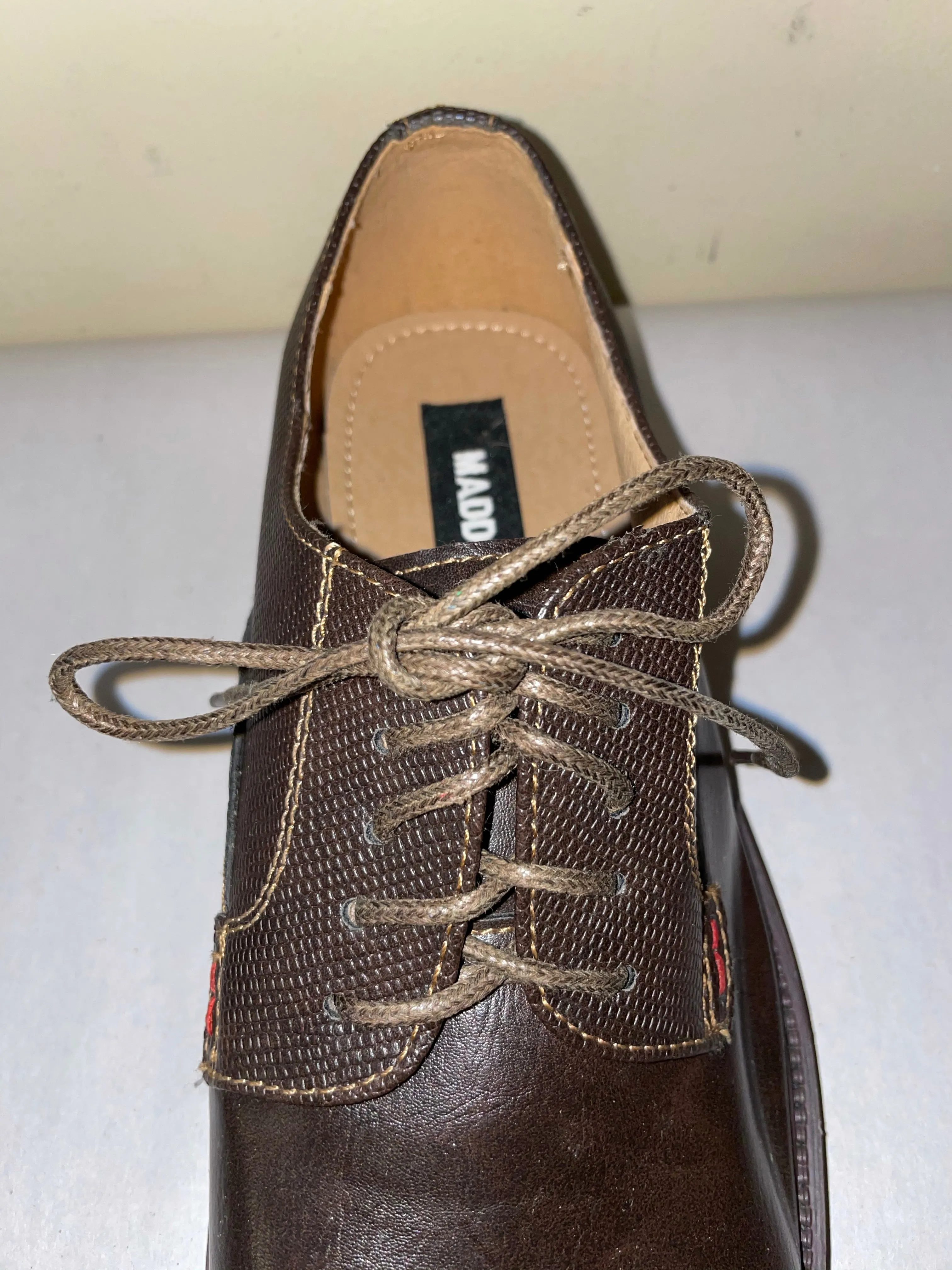 <€€*v Mens STEVE MADDEN Brown Harpoon Leather Oxford Dress Shoes Sz 8M Lace Up Round Toe