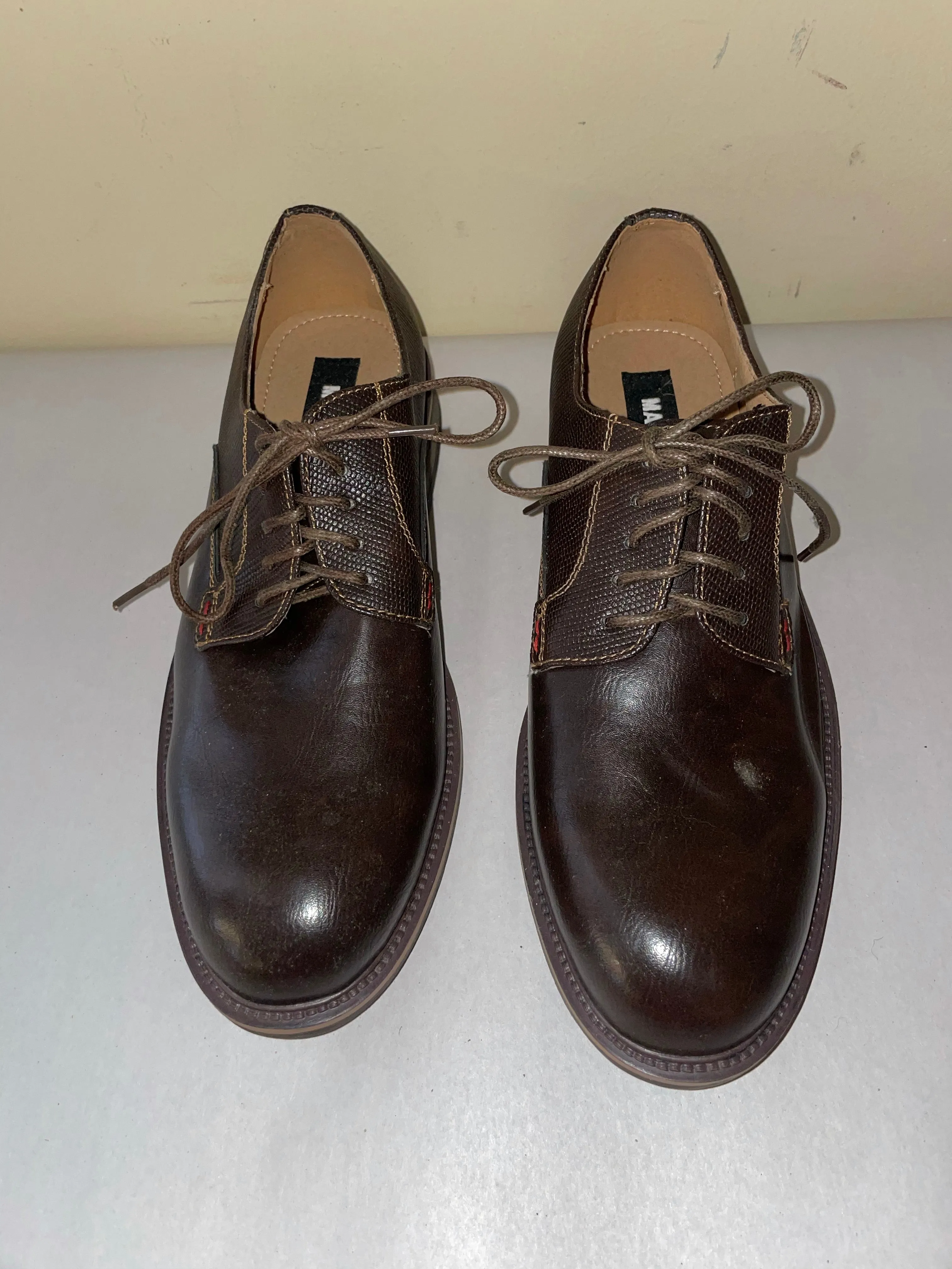 <€€*v Mens STEVE MADDEN Brown Harpoon Leather Oxford Dress Shoes Sz 8M Lace Up Round Toe