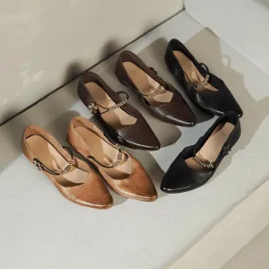 Mary Jane Shoes For Women Handmade Soft Leather Flats Retro Shoes Brown/Black/Apricot