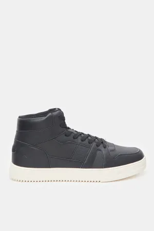 Men Black Material Block High Top