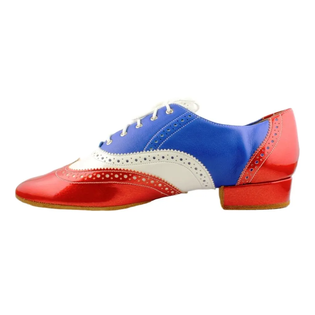 Men's Smooth Dance Shoes, Flexi M, Red-Blue-White Patent Leather