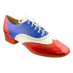 Men's Smooth Dance Shoes, Flexi M, Red-Blue-White Patent Leather