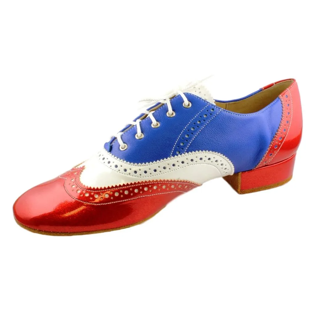 Men's Smooth Dance Shoes, Flexi M, Red-Blue-White Patent Leather