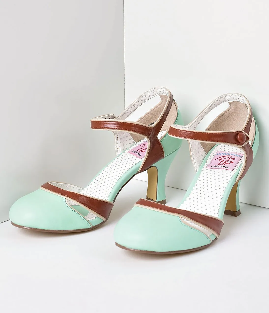 Mint & Brown Leatherette d’Orsay Round Toe Pumps