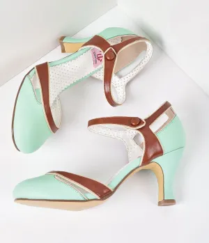 Mint & Brown Leatherette d’Orsay Round Toe Pumps