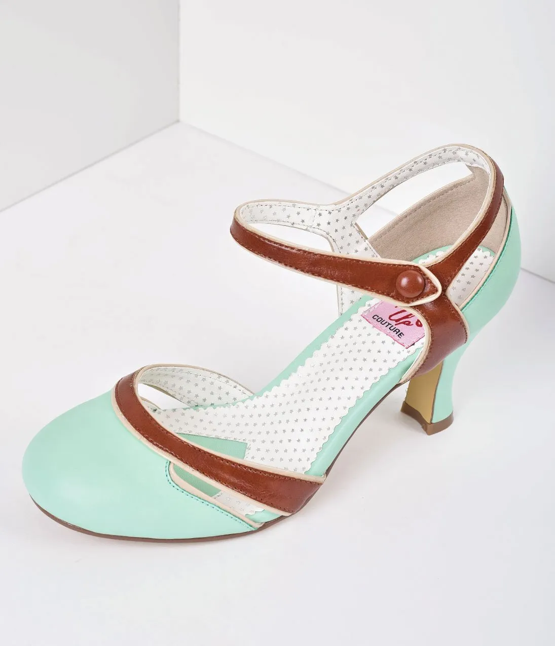 Mint & Brown Leatherette d’Orsay Round Toe Pumps