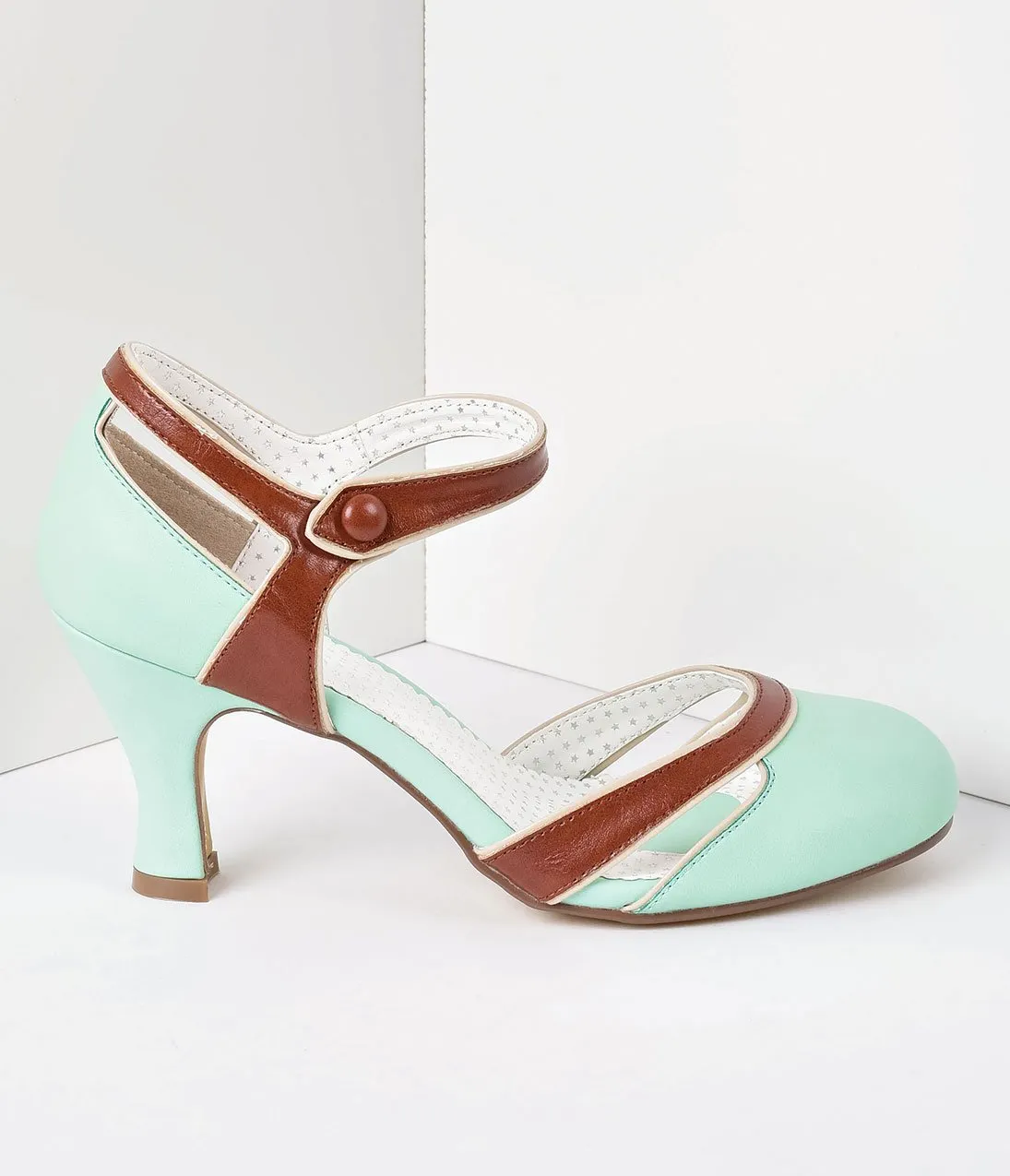 Mint & Brown Leatherette d’Orsay Round Toe Pumps