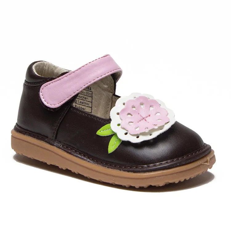 Mooshu Toddler Girl's Big Flower Squeaky Mary Jane Flats Shoes