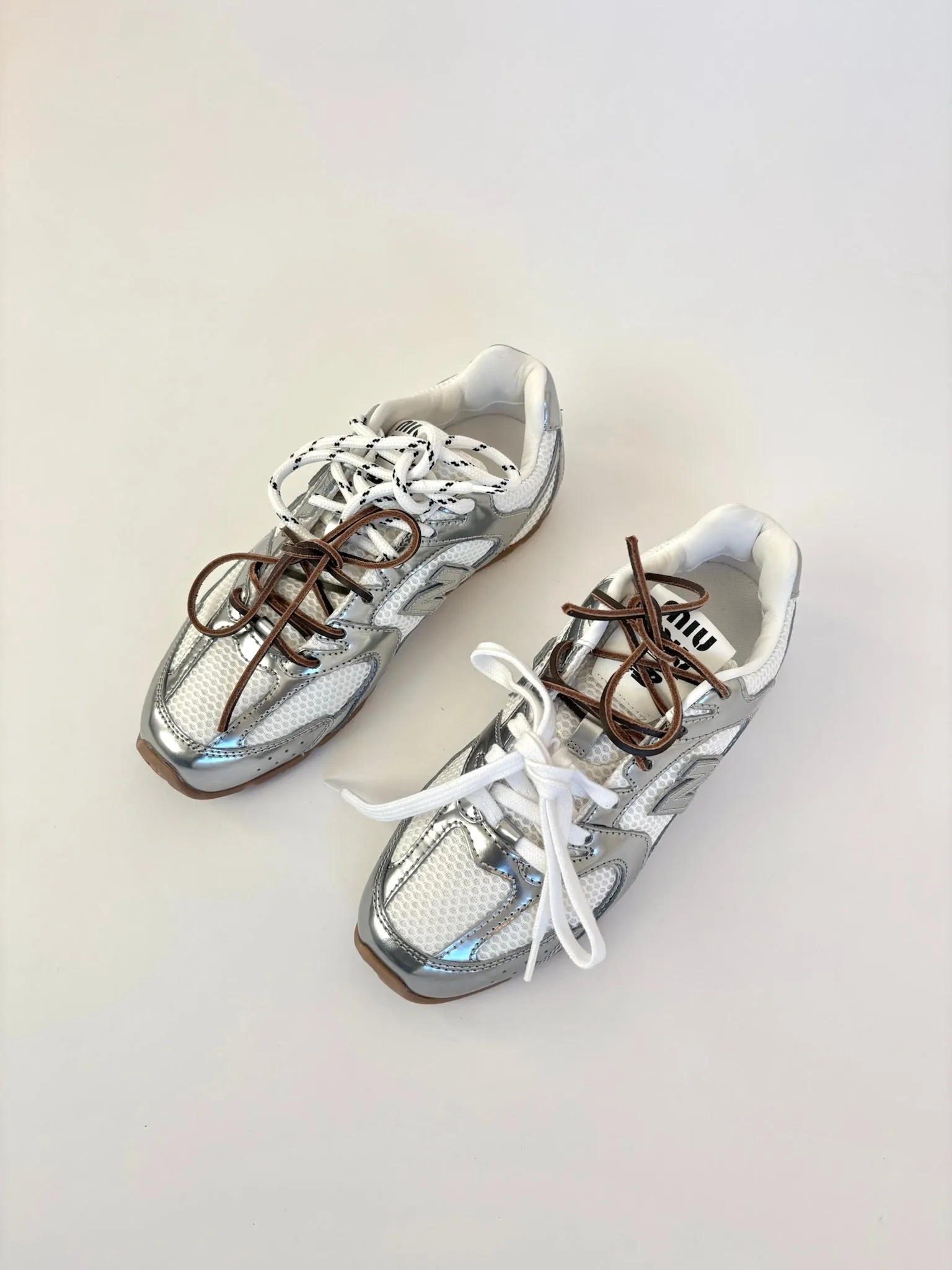 New Balance X Miu Miu 530 SL Metallic Leather and Mesh Sneakers