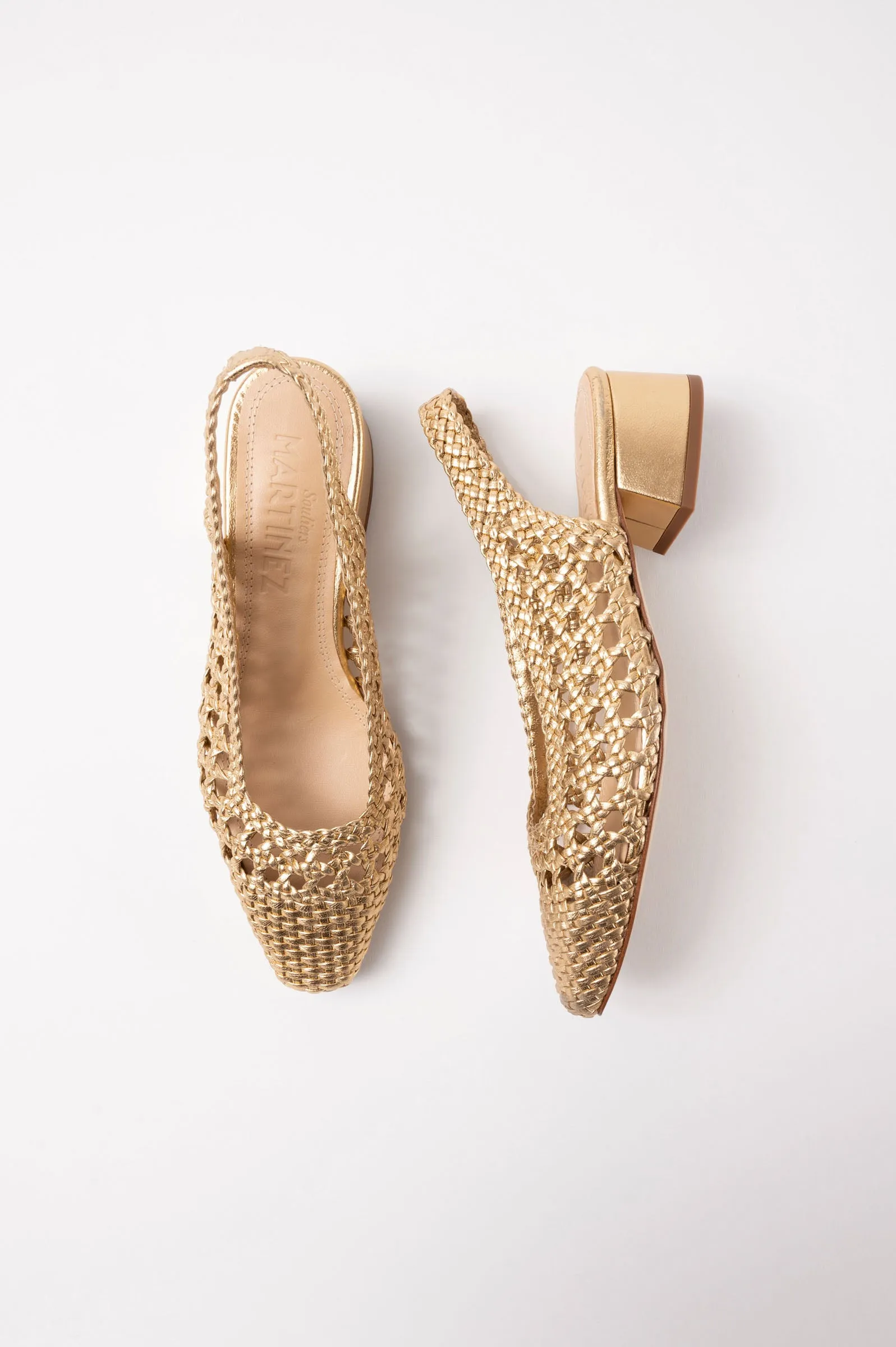 NOVA TARRAGONA - Gold Woven Leather Slingback Ballerina Flats