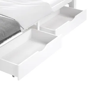 Oikiture Storage Drawers Trundle for Wooden Bed Frame Base Timber White 2X