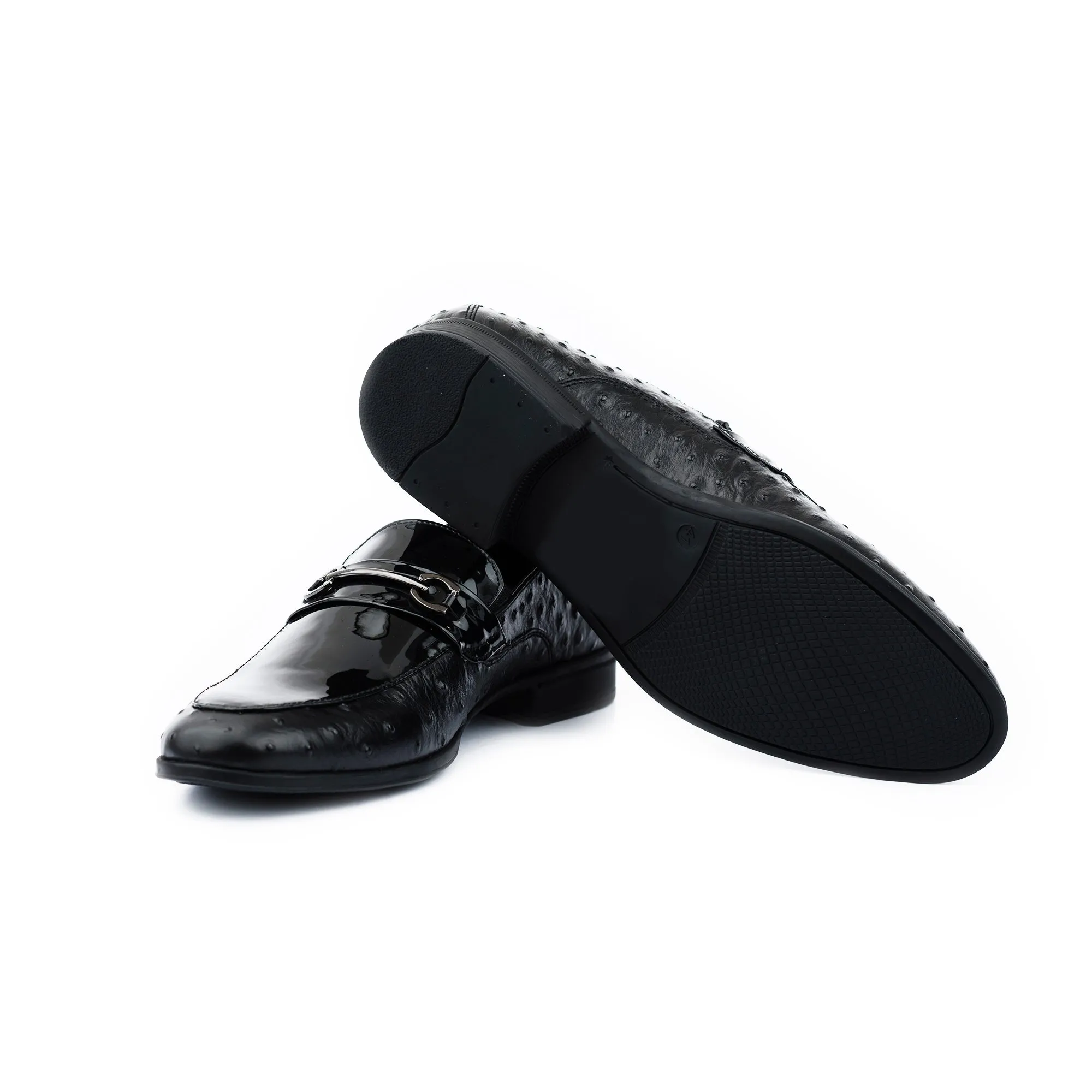 Ostrich Print Buckled Loafer - Black