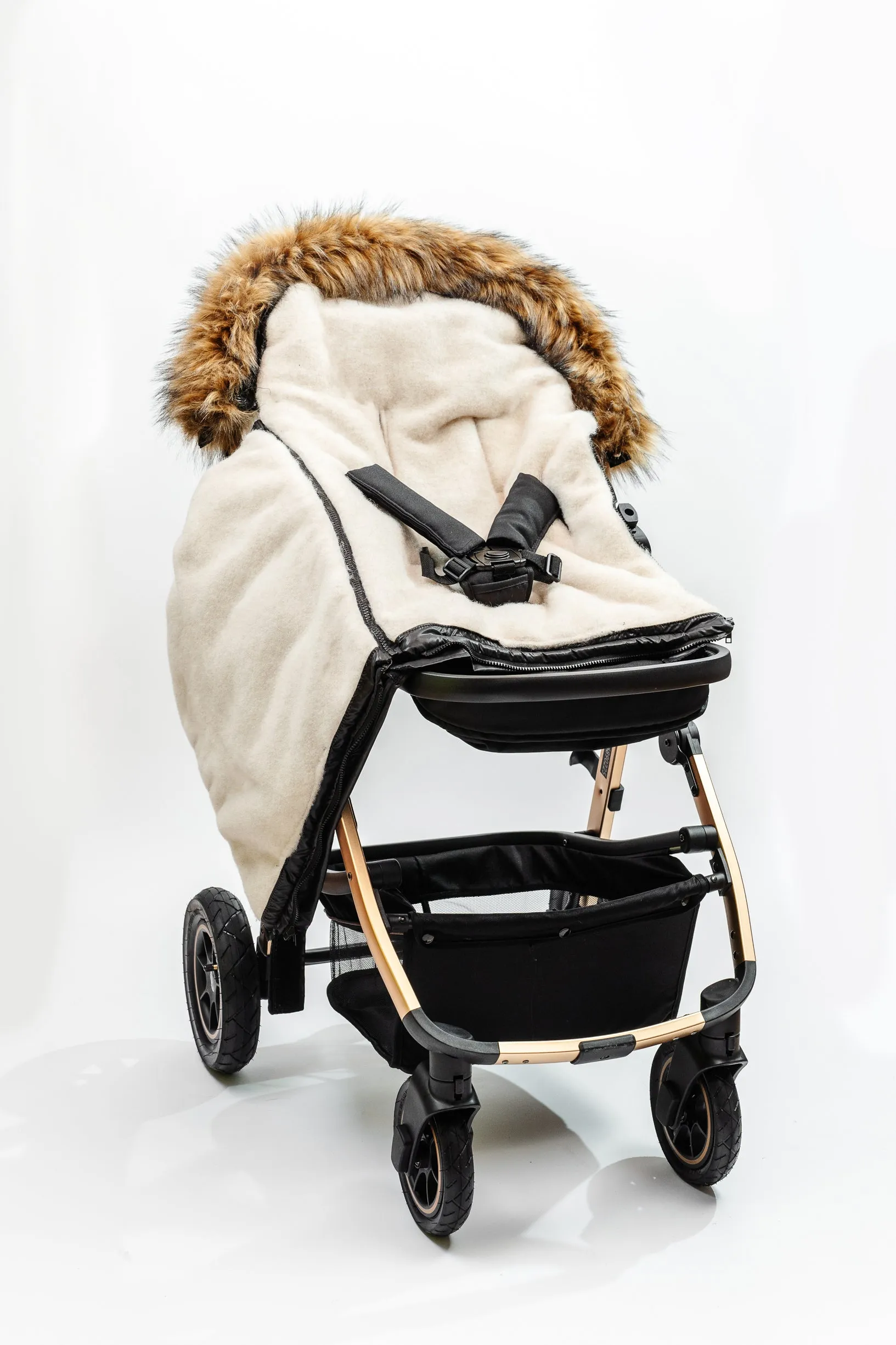 Pastel Black Premium Organic Wool Footmuff in Beige