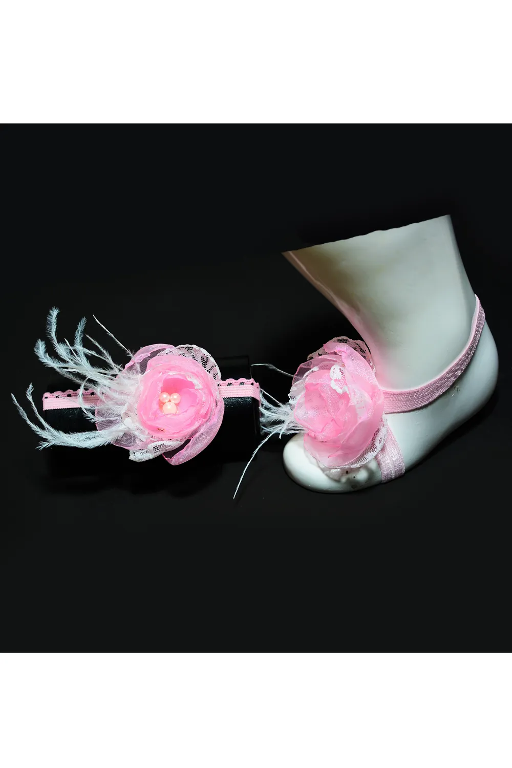 Pink flower socks with Hairband