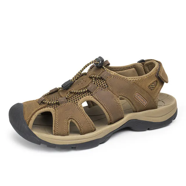 Plus Size 38-47  Men Sandals Genuine Leather Fashion Summer Shoes Men Slippers Breathable  Men's Sandals Causal Shoes Leather