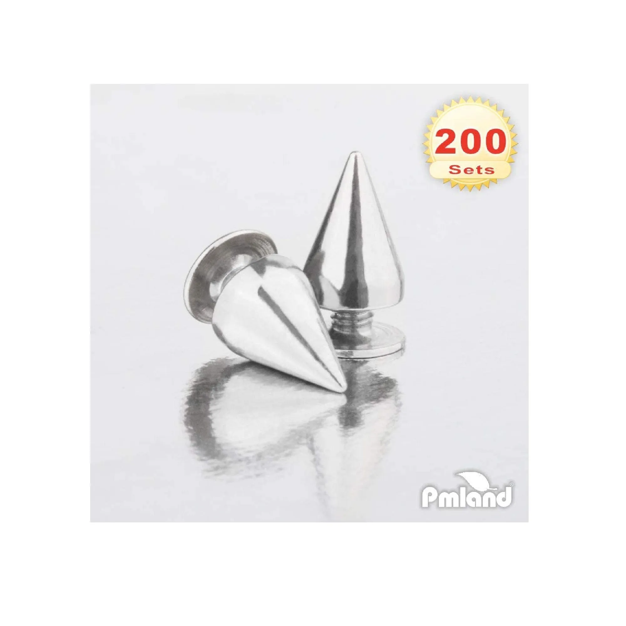 PMLAND 200 Sets/Pairs 9.5mm Silver Cone Spikes Screwback Studs DIY Craft Cool Rivets Punk