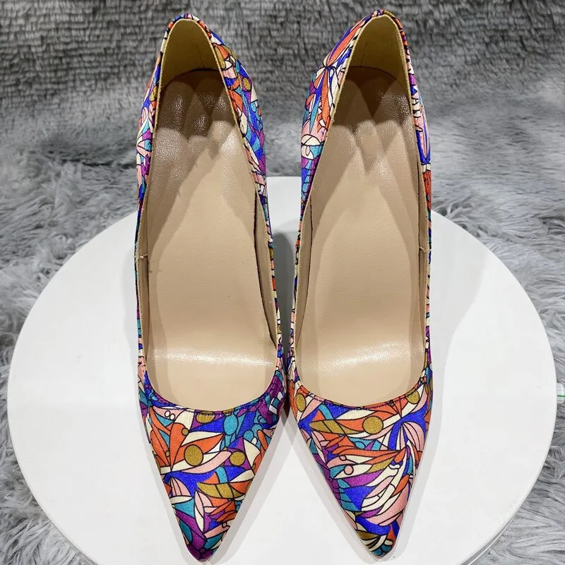 Pre Order:  Floral Printed Satin Pointed-Toe Shoes