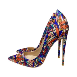 Pre Order:  Floral Printed Satin Pointed-Toe Shoes