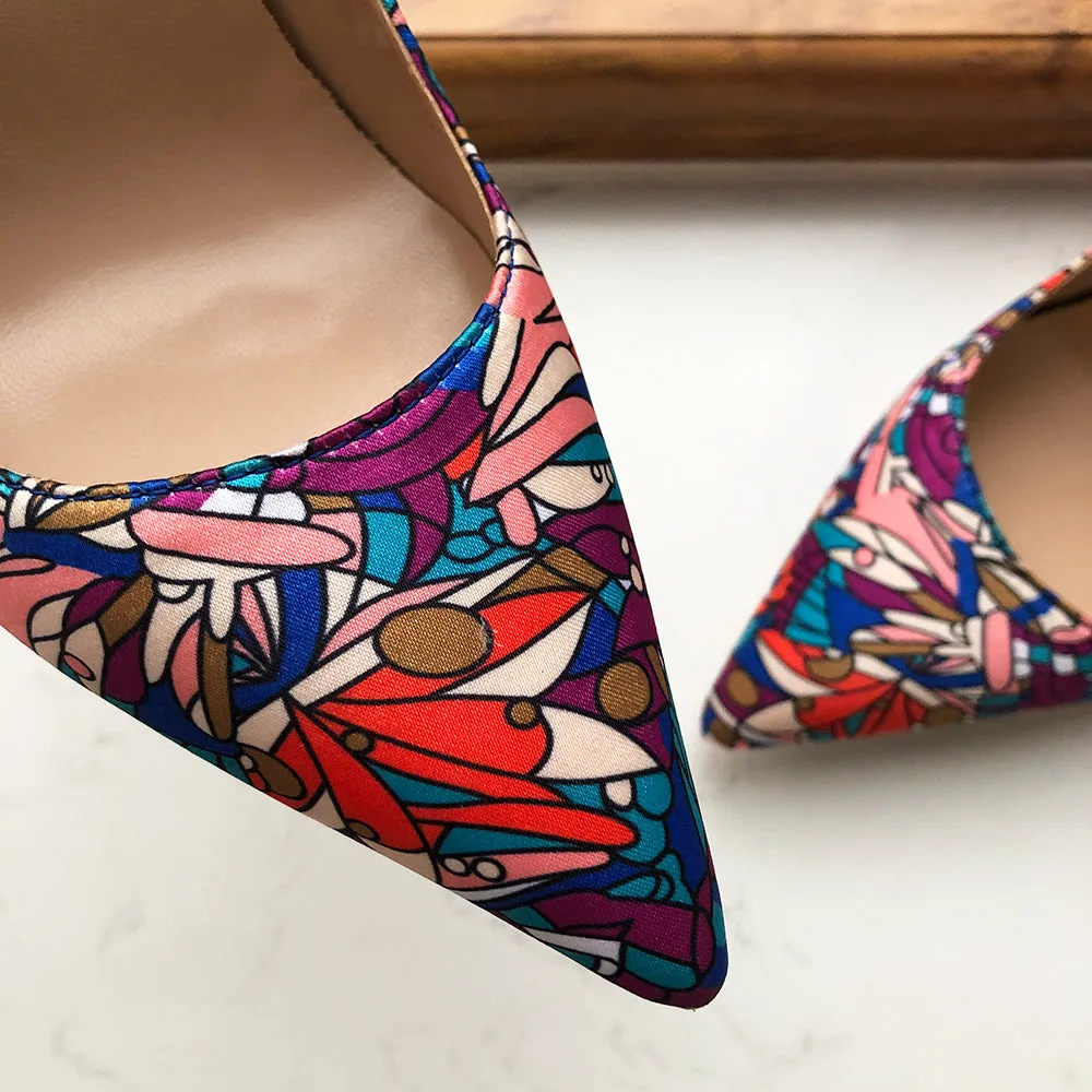 Pre Order:  Floral Printed Satin Pointed-Toe Shoes