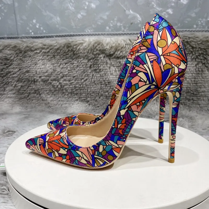 Pre Order:  Floral Printed Satin Pointed-Toe Shoes