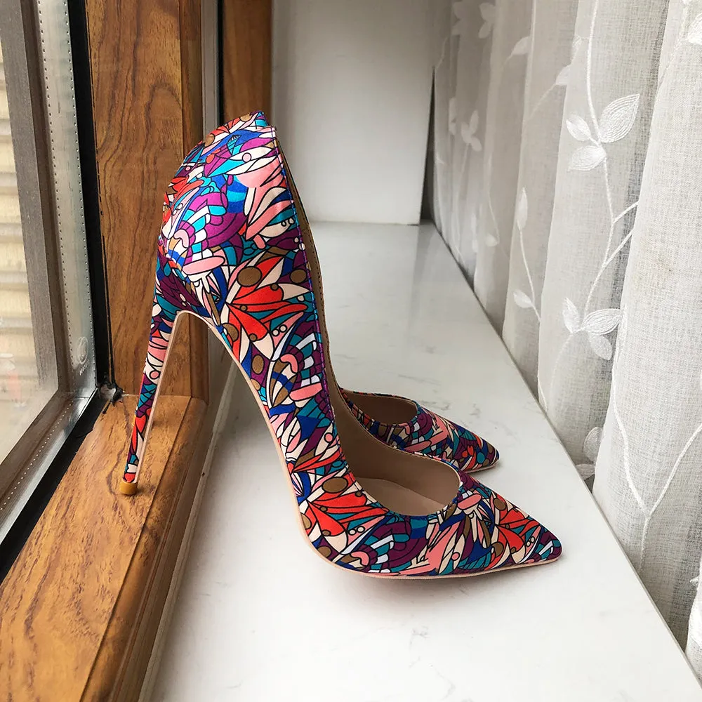 Pre Order:  Floral Printed Satin Pointed-Toe Shoes