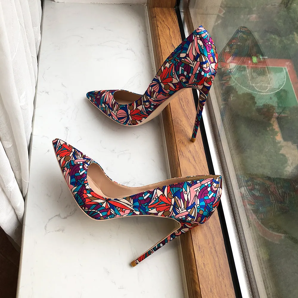 Pre Order:  Floral Printed Satin Pointed-Toe Shoes