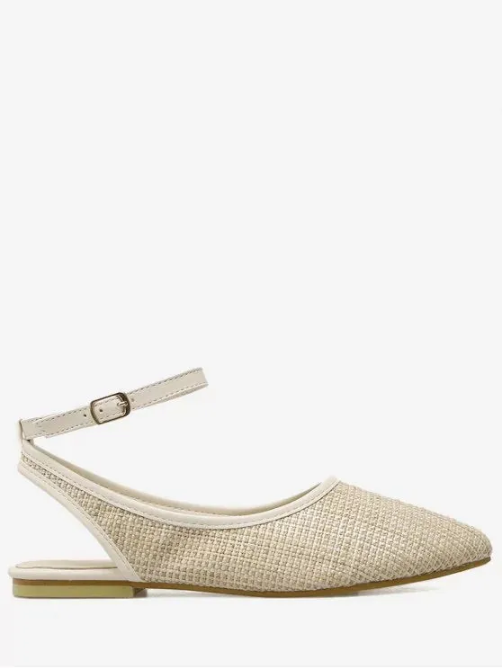 Pretty Slingback Straw Ankle Strap Flat Shoes