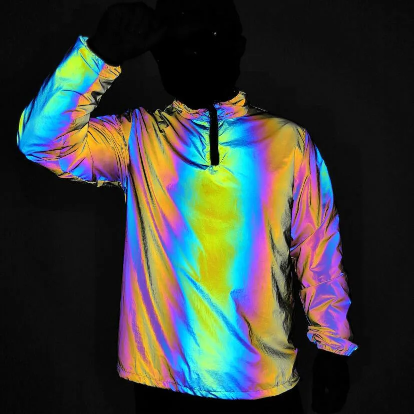 Rainbow Luminous Windbreaker Plus Size Jacket Reflective | Brodtica.com