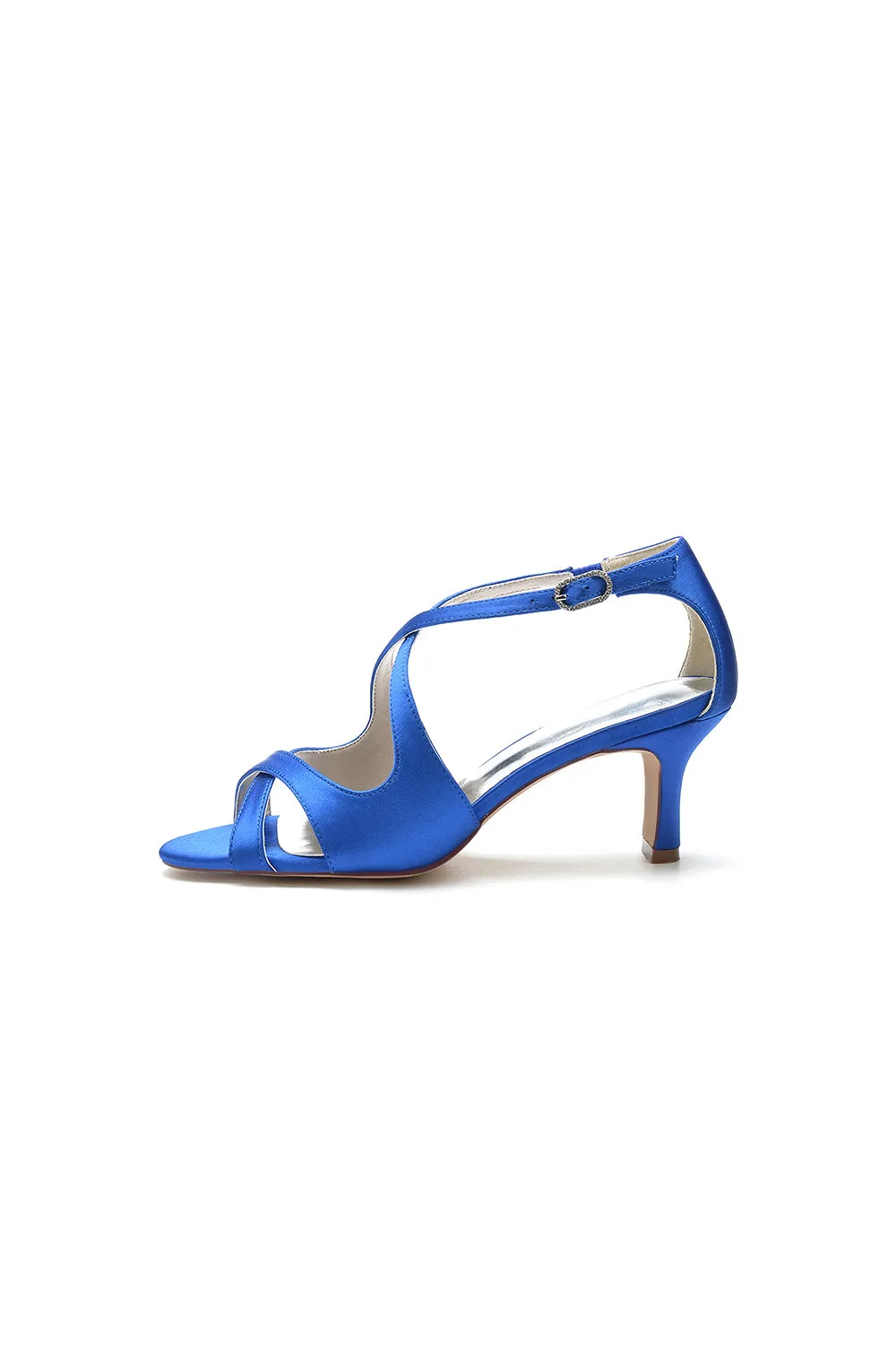 Royal Blue Satin Cross-Strap Pump with Ankle Strap