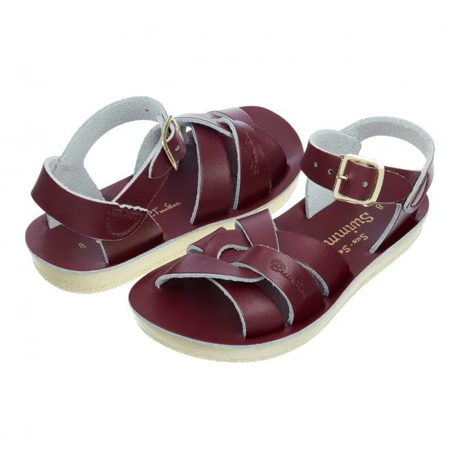 Salt-Water Swimmer Childrens Claret Leather Sandals