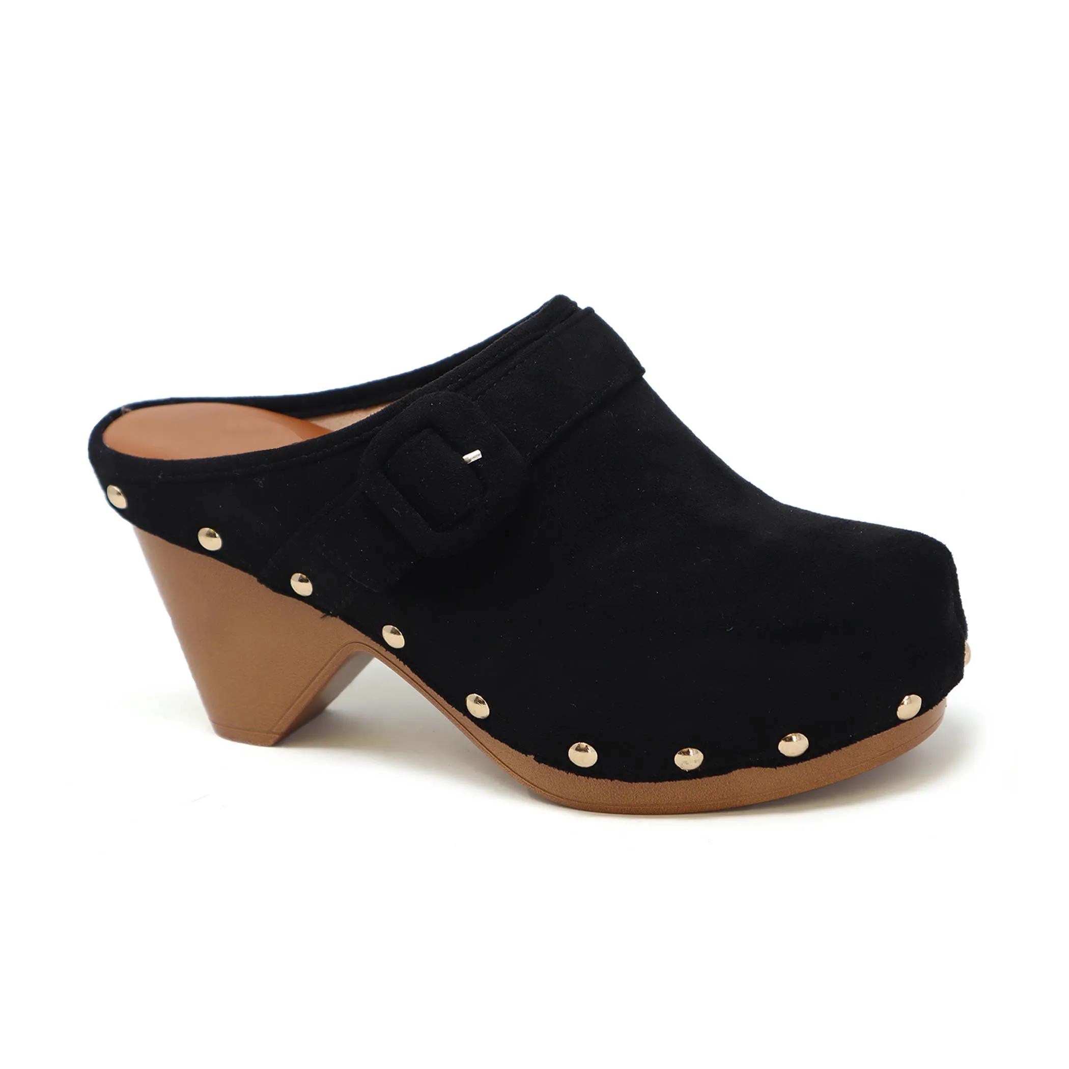 SHAYNE Women's Clog Wooden Heel With Studs On The Sides