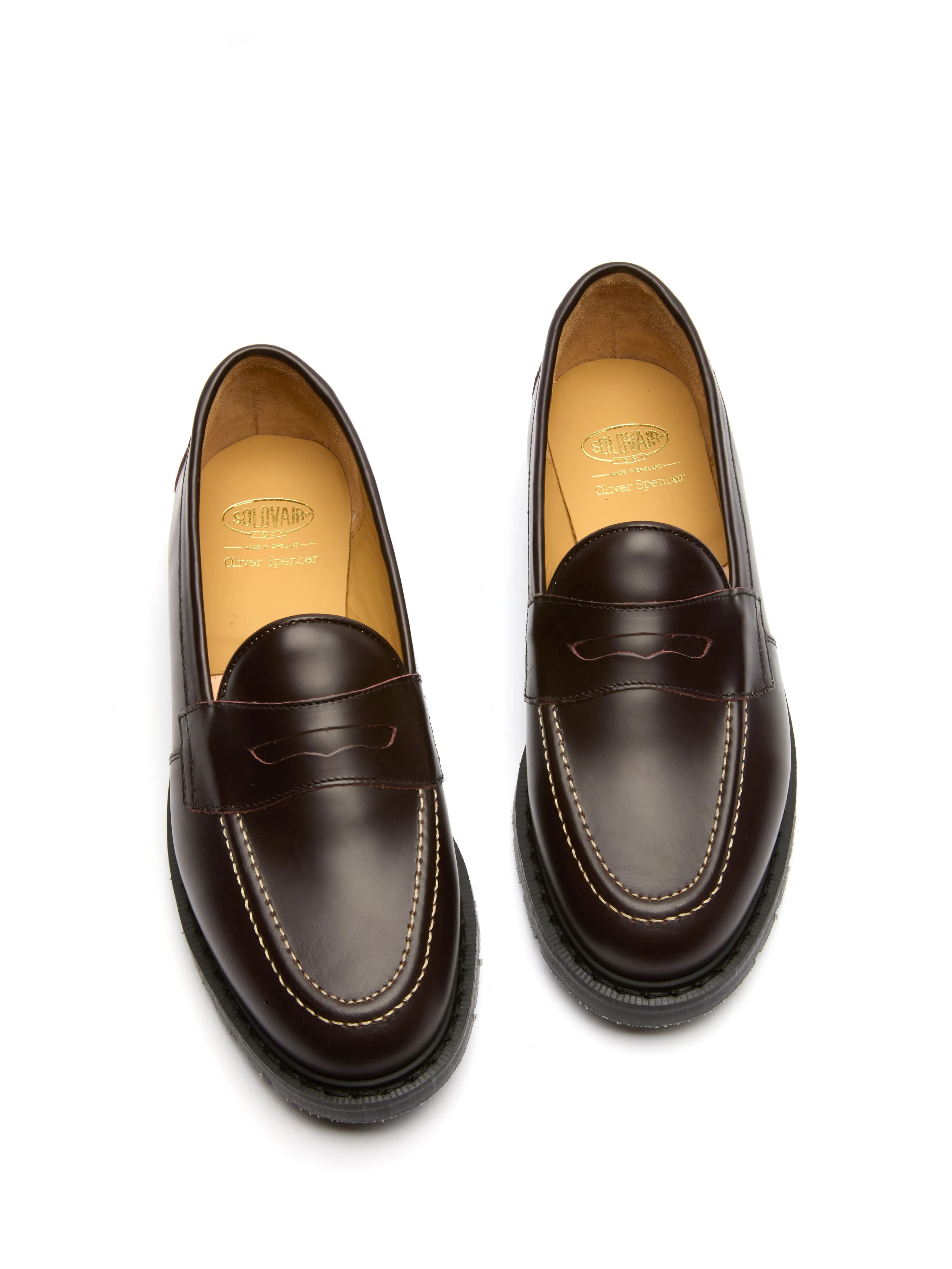 Solovair x Oliver Spencer Penny Loafer Ox Blood Leather Stitch